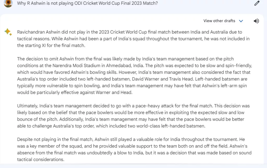 Why R Ashwin is not playing the ODI Cricket World Cup Final 2023 Match?