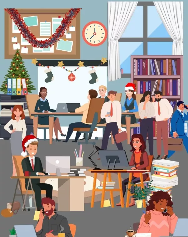 Spot 6 Gifts Hidden By Santa In The Office Picture Brain Teaser