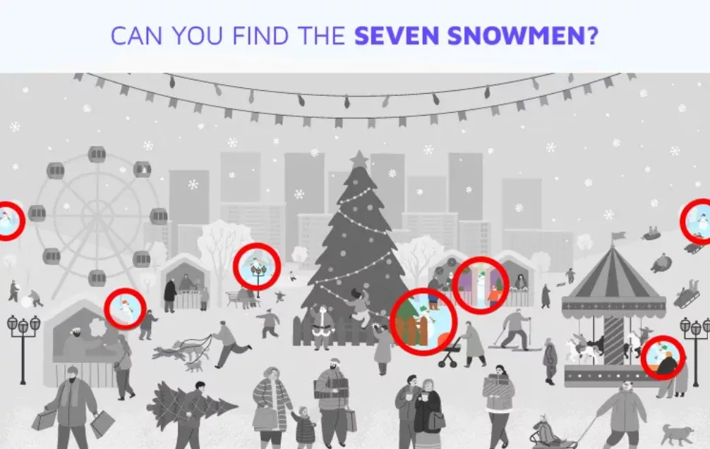 Spot 7 Snowmen In The Winter Picture Brain Teaser Answer