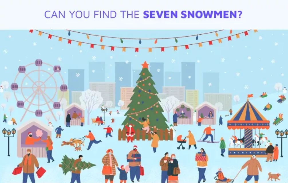 Spot 7 Snowmen In The Winter Picture Brain Teaser, Spot 7 Snowmen In The Winter Picture Brain Teaser